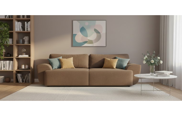 Sofa Cosy brązowa na sprężynach z funkcją spania i pojemnikiem